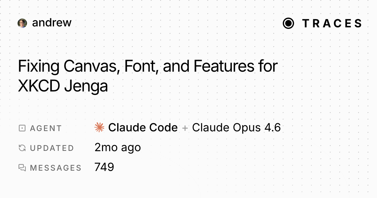 Fixing Canvas, Font, and Features for XKCD Jenga - Traces